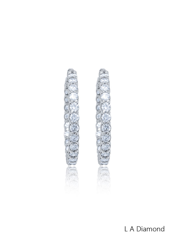 14K White Gold Round Diamond Chandelier Earrings (3.24 ct) - LA DIAMOND