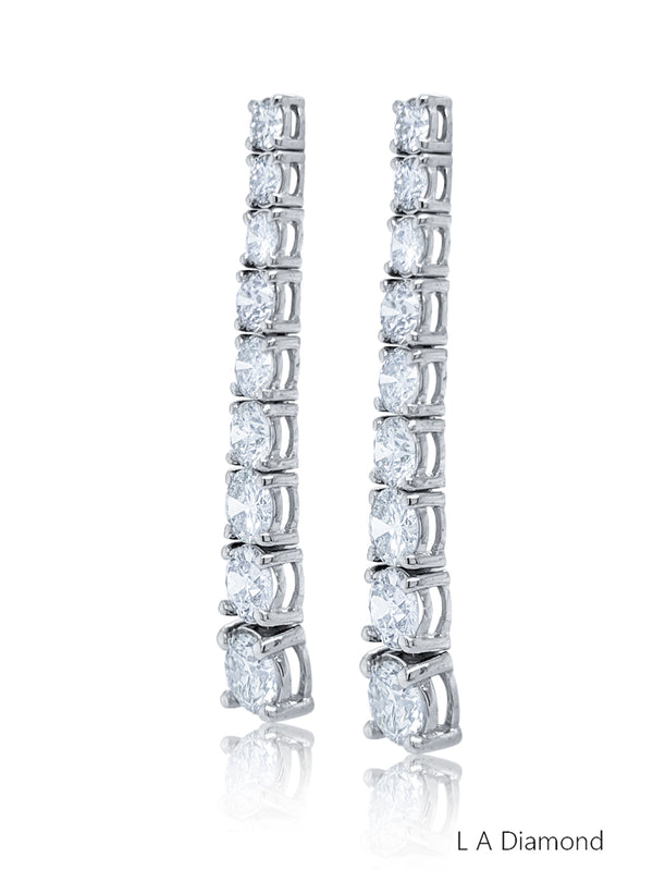 14K White Gold Round Diamond Graduated Tennis Earrings (6.67 ct) - LA DIAMOND