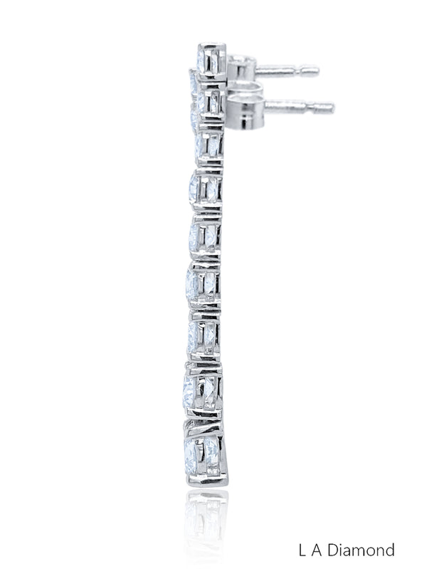 14K White Gold Round Diamond Graduated Tennis Earrings (6.67 ct) - LA DIAMOND