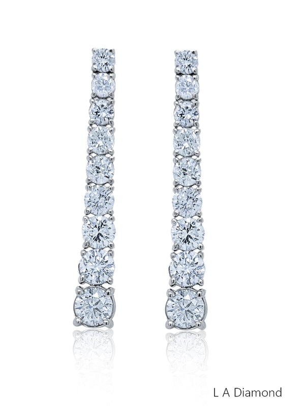 14K White Gold Round Diamond Graduated Tennis Earrings (6.67 ct) - LA DIAMOND