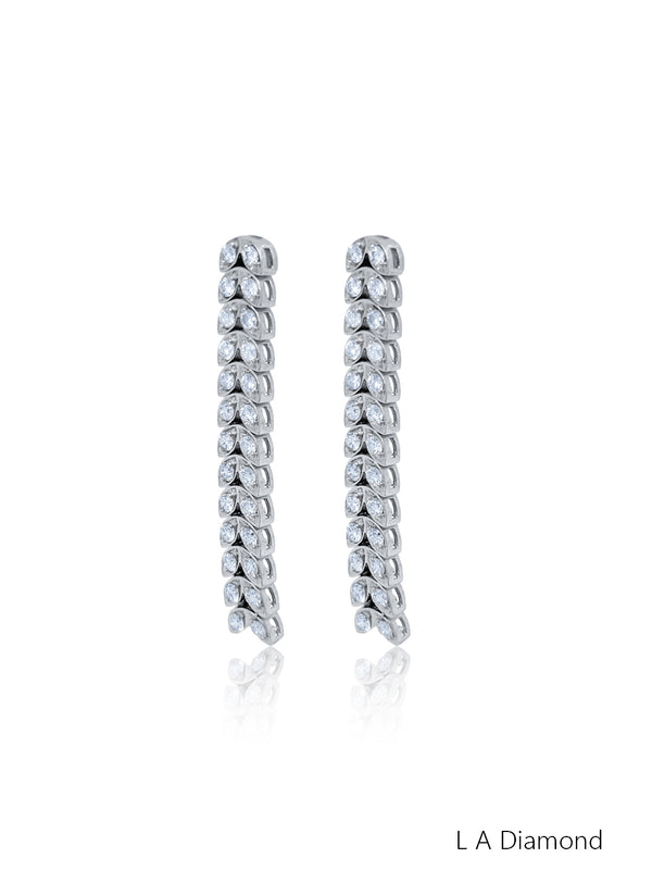 18K White Gold Round Diamond Chandelier Earrings (1.50 ct) - LA DIAMOND