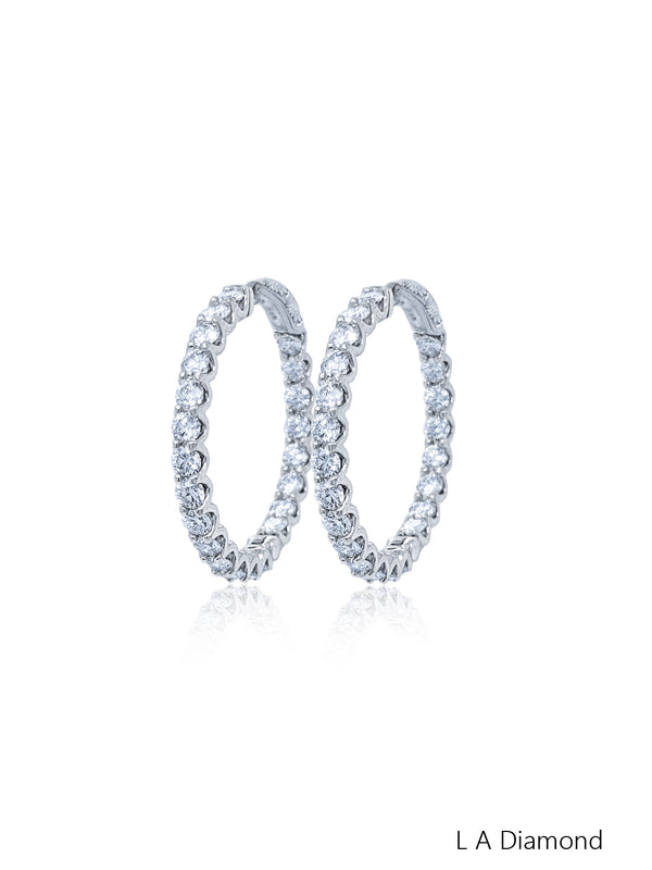 14K White Gold Round Diamond Chandelier Earrings (4.70 ct) - LA DIAMOND