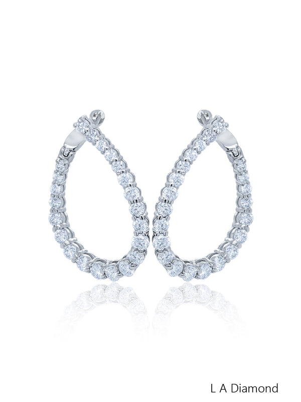 14K White Gold Round Diamond Chandelier Earrings (3.35 ct) - LA DIAMOND