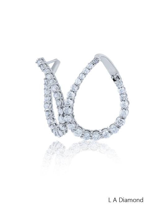 14K White Gold Round Diamond Chandelier Earrings (3.35 ct) - LA DIAMOND
