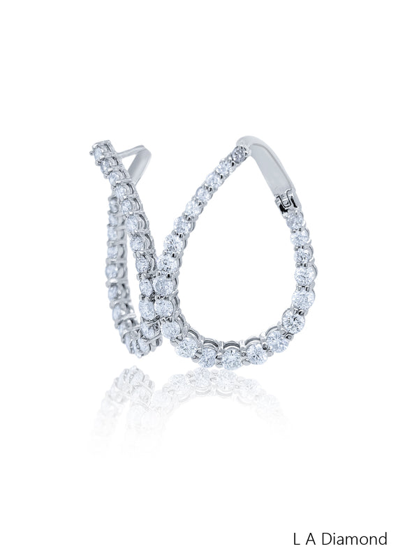 14K White Gold Round Diamond Chandelier Earrings (3.35 ct) - LA DIAMOND