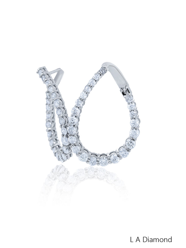14K White Gold Round Diamond Chandelier Earrings (3.35 ct) - LA DIAMOND