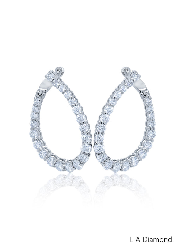 14K White Gold Round Diamond Chandelier Earrings (3.35 ct) - LA DIAMOND