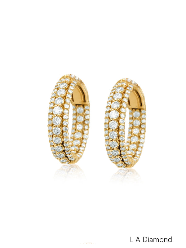 14K Yellow Gold Round Diamond Hoop Earrings (2.60 ct) - LA DIAMOND