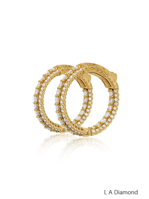 14K Yellow Gold Round Diamond Hoop Earrings (2.60 ct) - LA DIAMOND