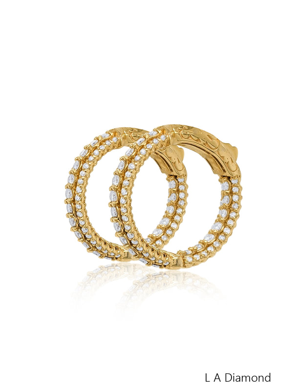 14K Yellow Gold Round Diamond Hoop Earrings (2.60 ct) - LA DIAMOND