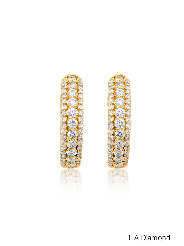 14K Yellow Gold Round Diamond Hoop Earrings (2.60 ct) - LA DIAMOND