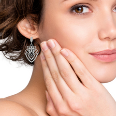White Gold Diamond Oval Cut Drop Earring