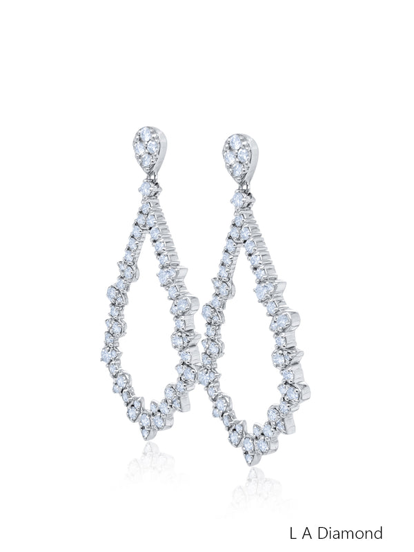 14K White Gold Ornate Floral Cascade Diamond Dangle Earrings (6.50 ct) - LA DIAMOND