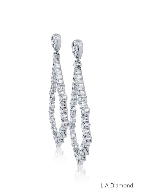 14K White Gold Ornate Floral Cascade Diamond Dangle Earrings (6.50 ct) - LA DIAMOND