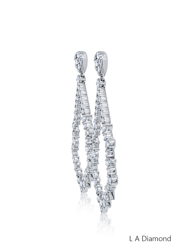 14K White Gold Ornate Floral Cascade Diamond Dangle Earrings (6.50 ct) - LA DIAMOND