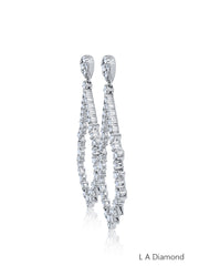 14K White Gold Ornate Floral Cascade Diamond Dangle Earrings (6.50 ct)