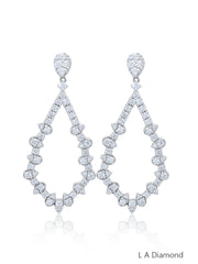 14K White Gold Ornate Floral Cascade Diamond Dangle Earrings (6.50 ct)