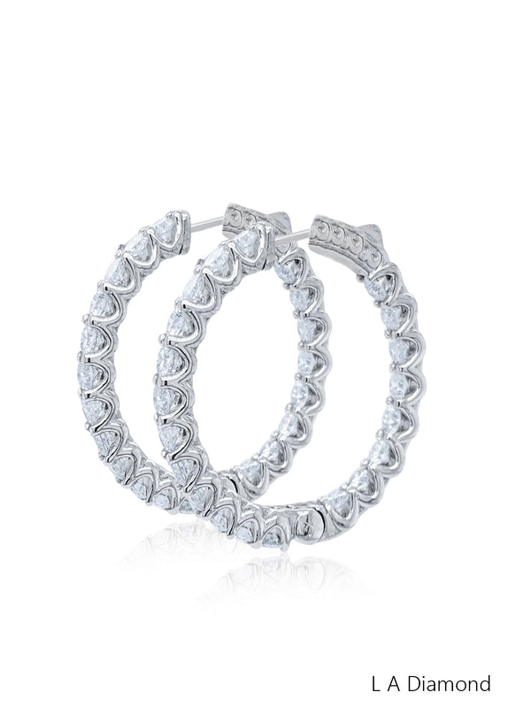 14K White Gold Inside-Out Diamond Hoop Earrings (6.35 ct) - LA DIAMOND