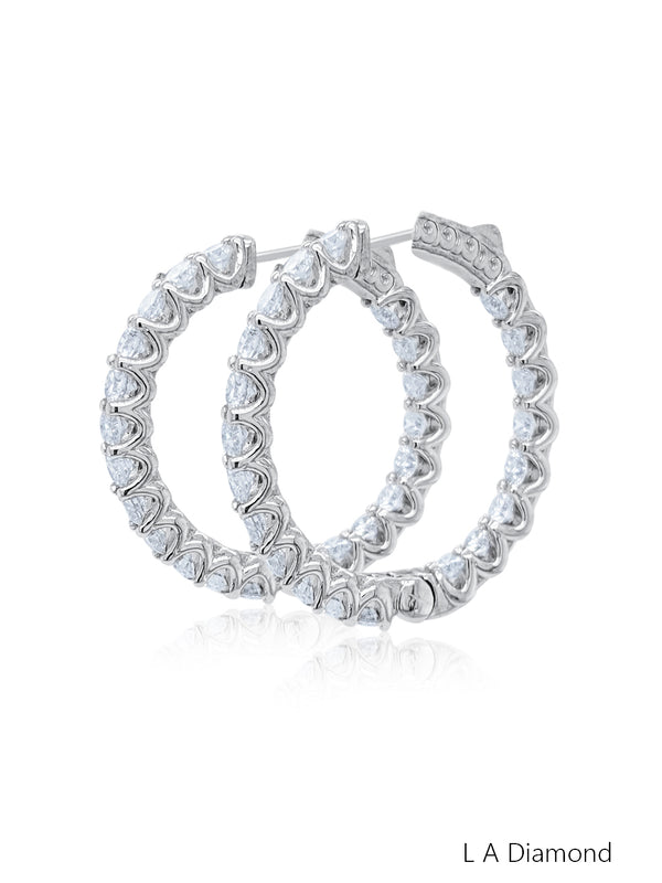 14K White Gold Inside-Out Diamond Hoop Earrings (6.35 ct) - LA DIAMOND