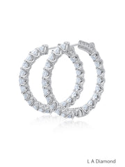 14K White Gold Inside-Out Diamond Hoop Earrings (6.35 ct)