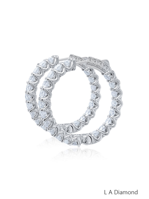 14K White Gold Inside-Out Diamond Hoop Earrings (6.35 ct) - LA DIAMOND