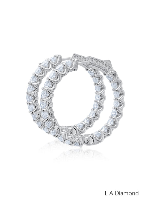 14K White Gold Inside-Out Diamond Hoop Earrings (6.35 ct) - LA DIAMOND