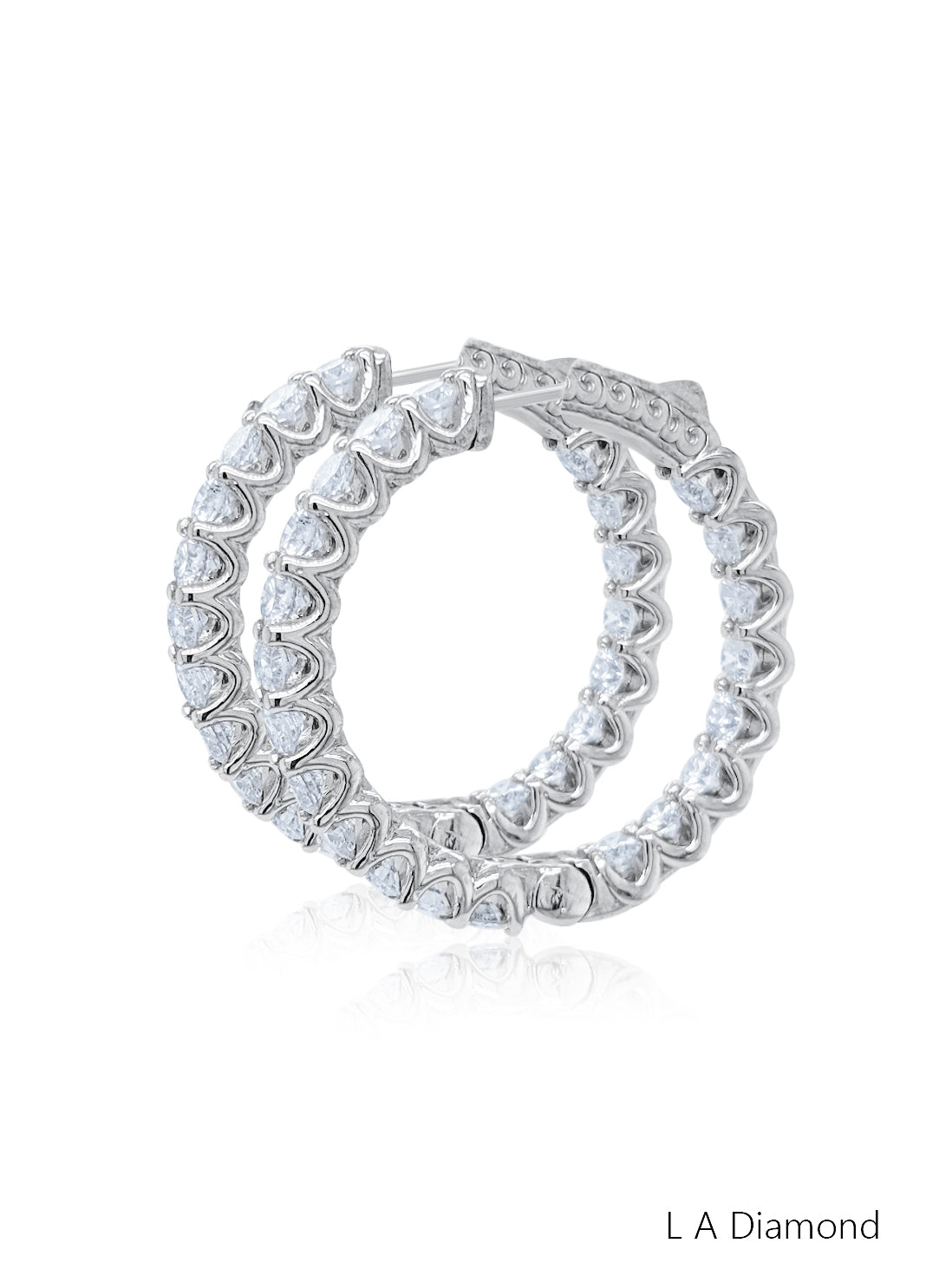 14K White Gold Inside-Out Diamond Hoop Earrings (6.35 ct)