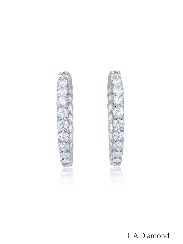 14K White Gold Inside-Out Diamond Hoop Earrings (6.35 ct) - LA DIAMOND