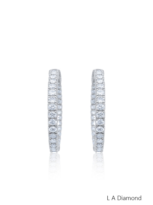 14K White Gold Inside-Out Diamond Hoop Earrings (7.60 ct) - LA DIAMOND