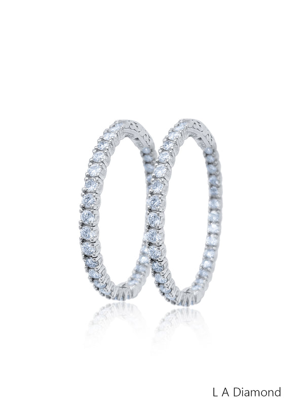 14K White Gold Inside-Out Diamond Hoop Earrings (7.60 ct) - LA DIAMOND