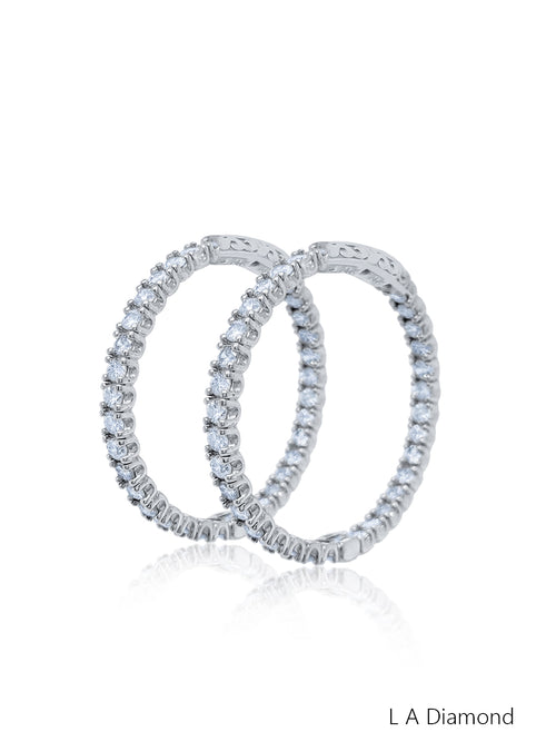 14K White Gold Inside-Out Diamond Hoop Earrings (7.60 ct) - LA DIAMOND