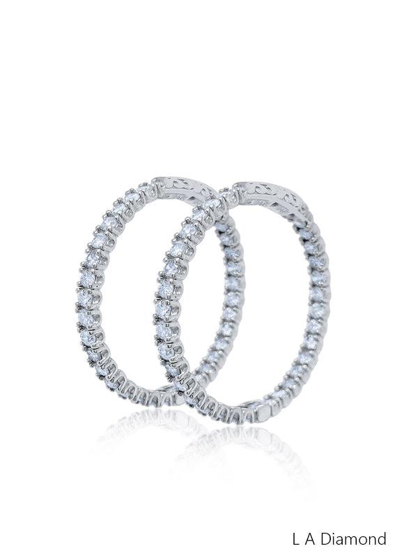14K White Gold Inside-Out Diamond Hoop Earrings (7.60 ct) - LA DIAMOND