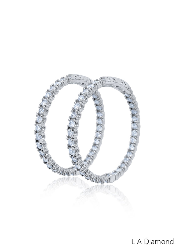 14K White Gold Inside-Out Diamond Hoop Earrings (7.60 ct) - LA DIAMOND