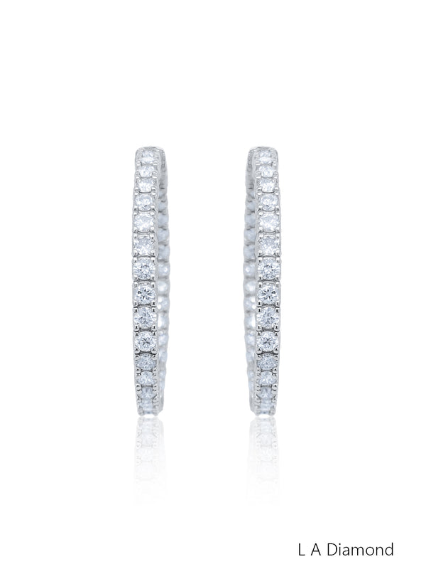 14K White Gold Inside-Out Diamond Hoop Earrings (7.60 ct) - LA DIAMOND