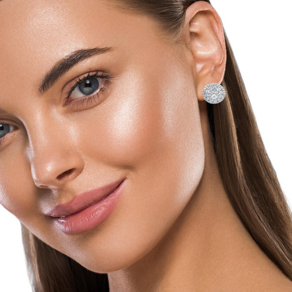 14K White Gold Diamond Round Cut Earring - LA DIAMOND