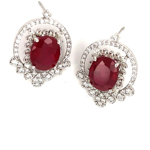 14K White Gold Diamond and Ruby Drop Earrings (13.13 ct T.W.) - LA DIAMOND