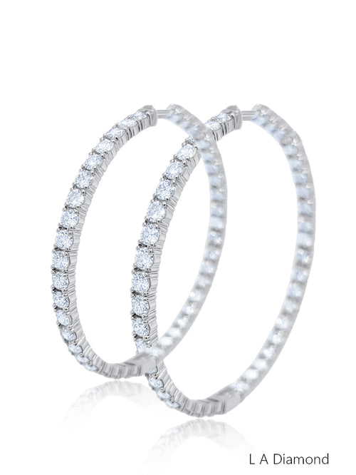 14K White Gold Inside-Out Diamond Hoop Earrings (4.00 ct) - LA DIAMOND