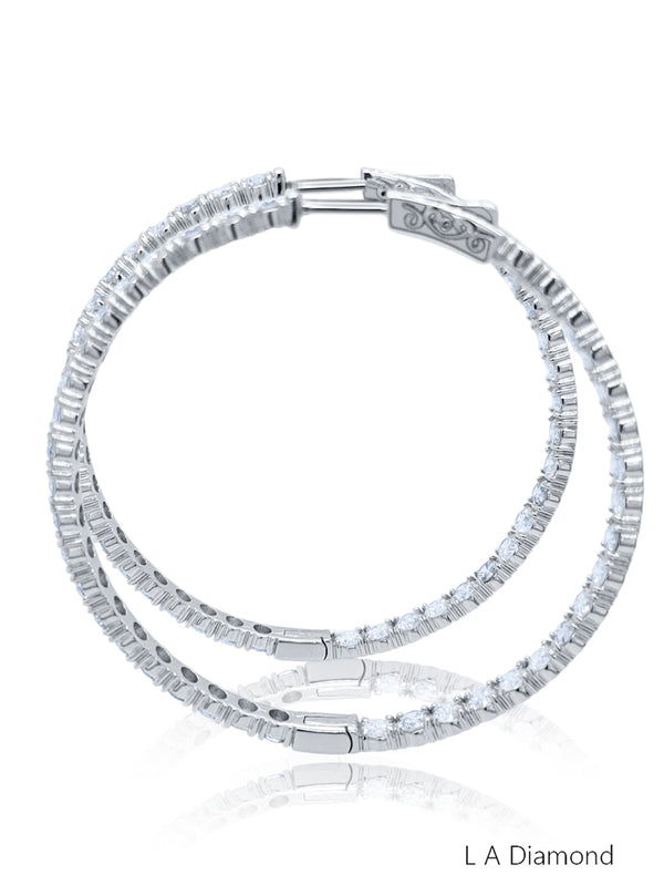14K White Gold Inside-Out Diamond Hoop Earrings (4.00 ct) - LA DIAMOND