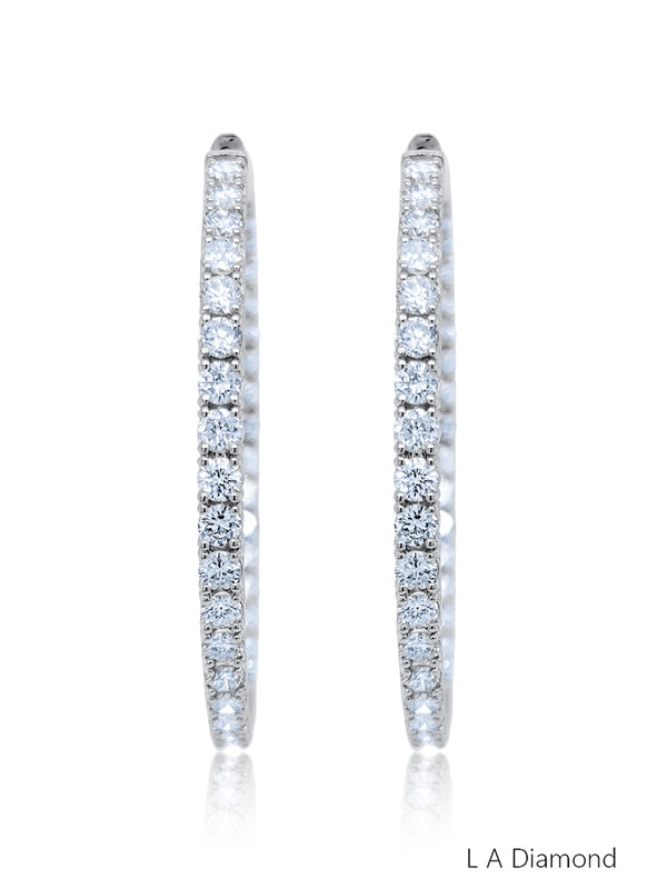 14K White Gold Inside-Out Diamond Hoop Earrings (4.00 ct) - LA DIAMOND