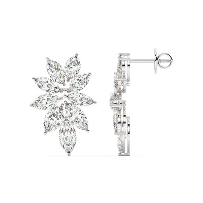 14K White Gold Diamond Marquise Cut Floral Stud Earring 6.52c