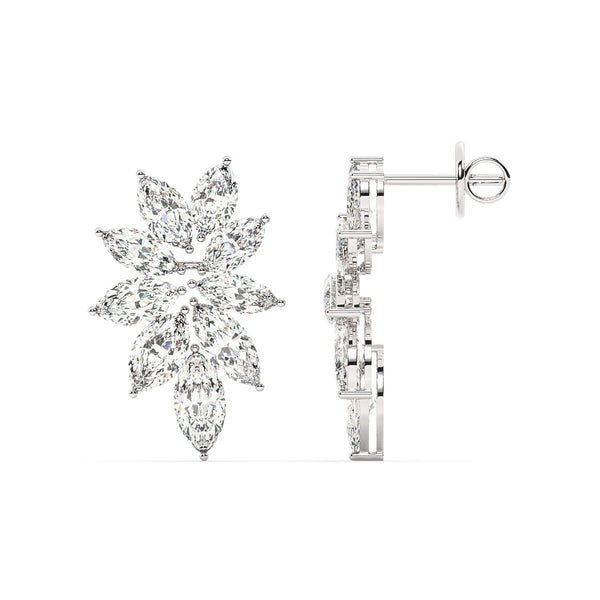 14K White Gold Diamond Marquise Cut Floral Stud Earring 6.52c - LA DIAMOND
