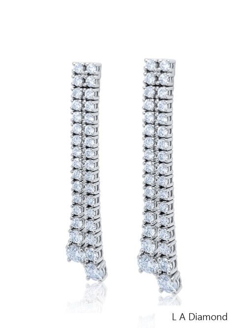 14K White Gold Round Cut Diamond Drop Earrings (4.48 ct) - LA DIAMOND