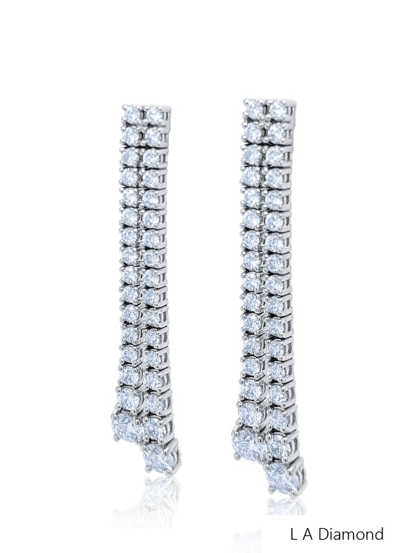 14K White Gold Round Cut Diamond Drop Earrings (4.48 ct) - LA DIAMOND