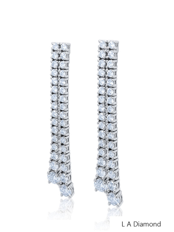 14K White Gold Round Cut Diamond Drop Earrings (4.48 ct) - LA DIAMOND