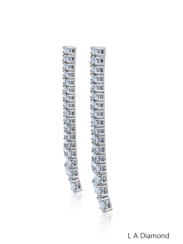 14K White Gold Round Cut Diamond Drop Earrings (4.48 ct) - LA DIAMOND