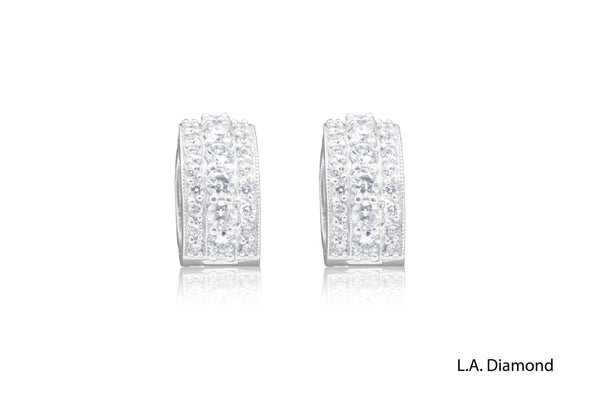 14k White Gold Diamond Round Cut Hoop Earring 1.92c - LA DIAMOND