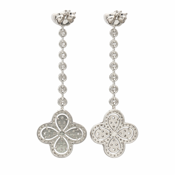 14K White Gold Diamond Long Drop Earrings | 2.95 CT Diamond Floral Dangle Design - LA DIAMOND