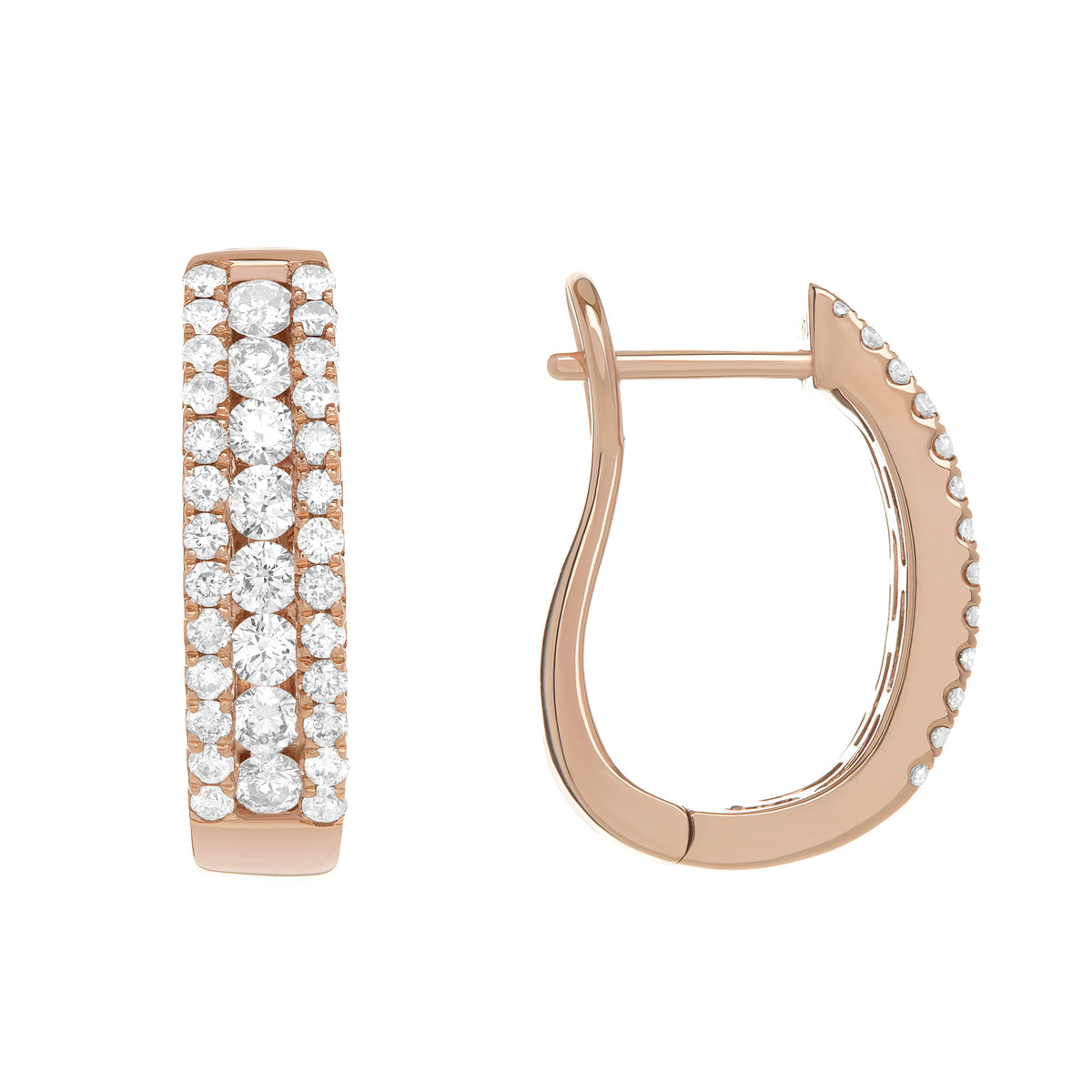 14K Rose Gold Double-Row Pave Diamond Hoop Earrings (3.50 ct)