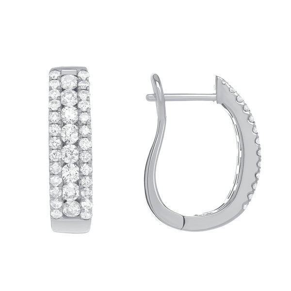 14K Rose Gold Double-Row Pave Diamond Hoop Earrings (3.50 ct) - LA DIAMOND