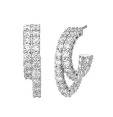 14K White Gold Double-Row Pave Diamond Hoop Earrings (3.50 ct)